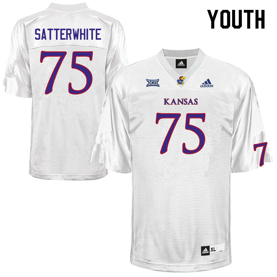 Youth #75 Jackson Satterwhite Kansas Jayhawks College Football Jerseys Sale-White - Click Image to Close